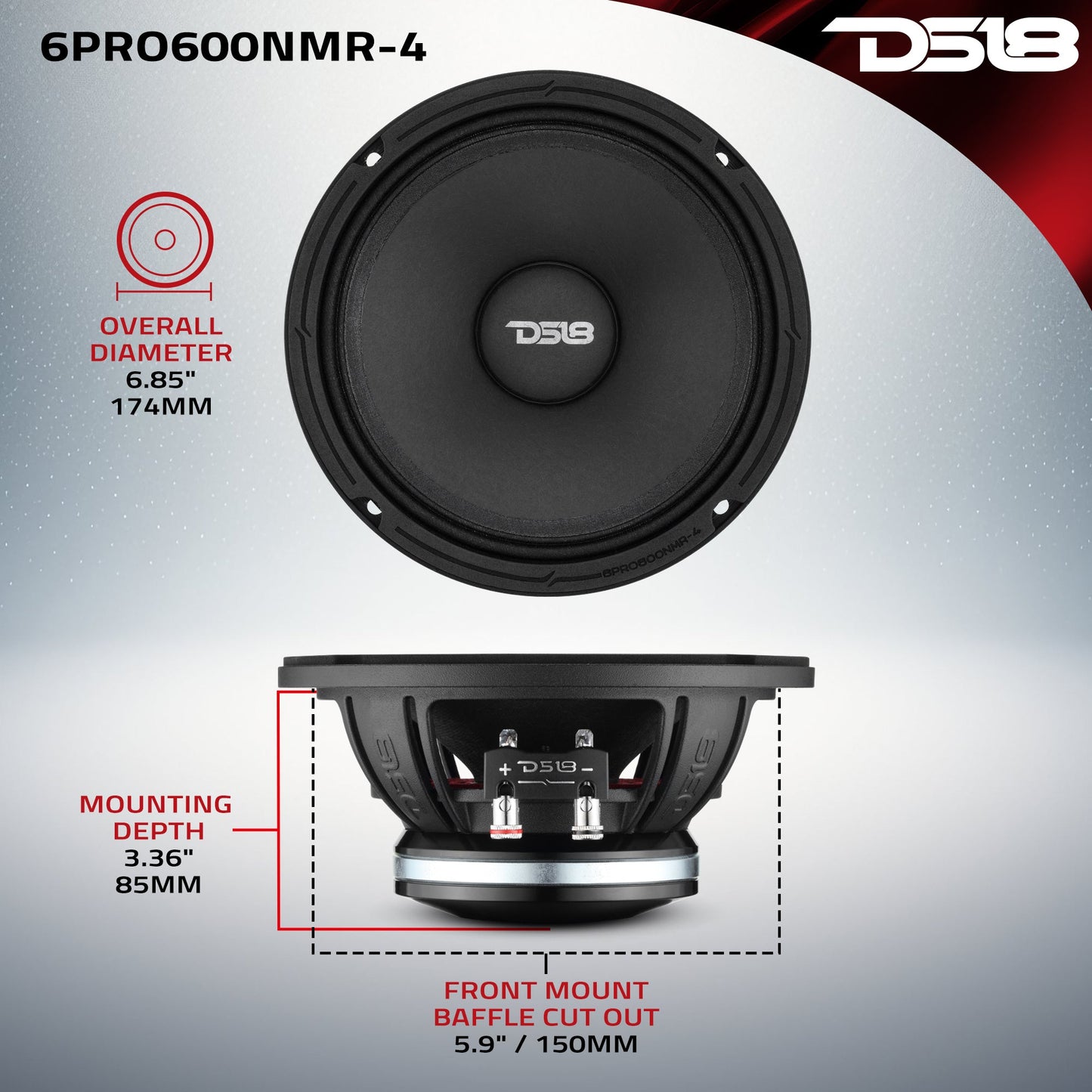 6.5” High-Sensitivity Professional Midrange Loudspeaker with Neodymium Magnet | 300W RMS 4-Ohm