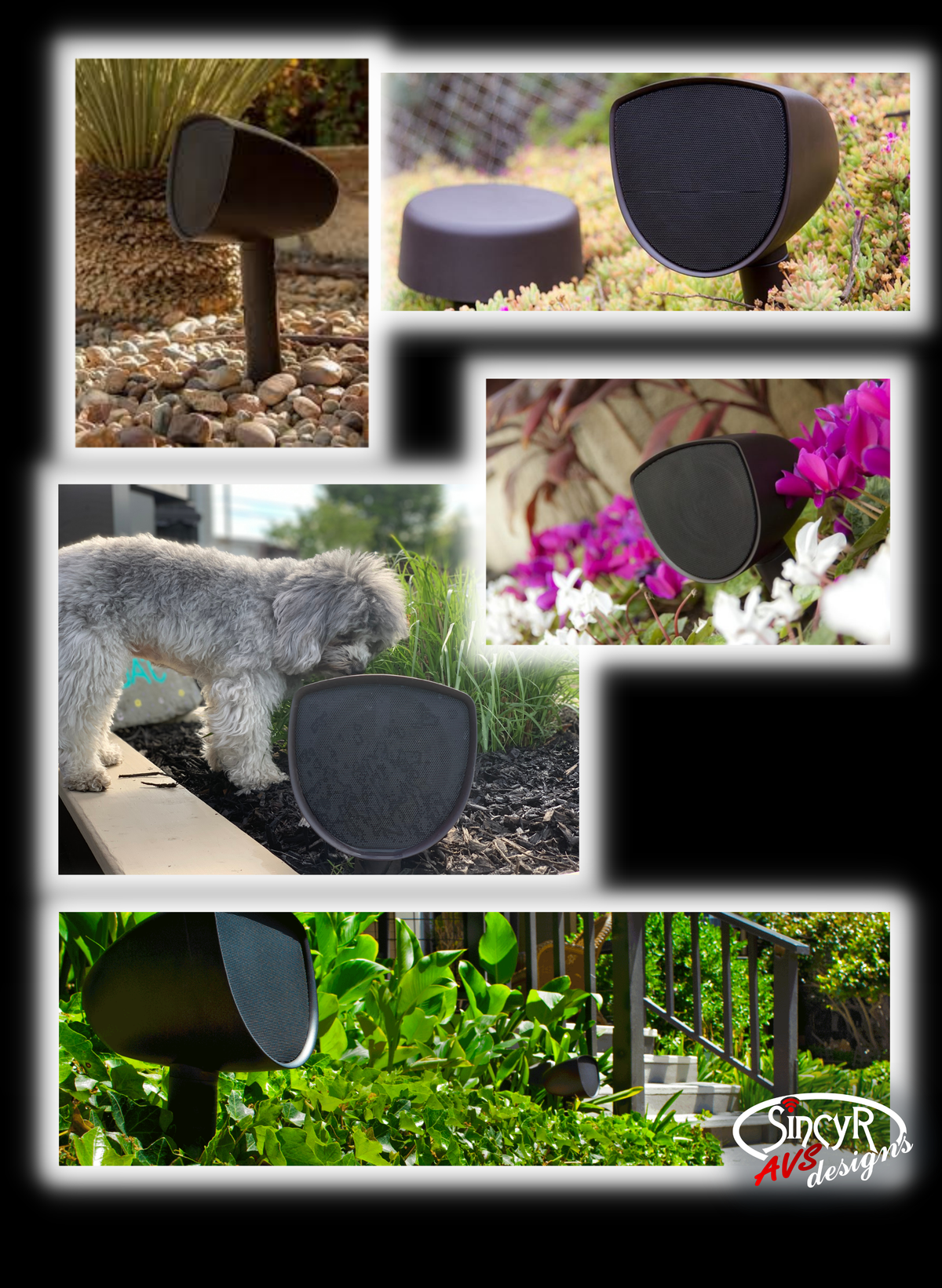 Directional satellite speakers in garden beds