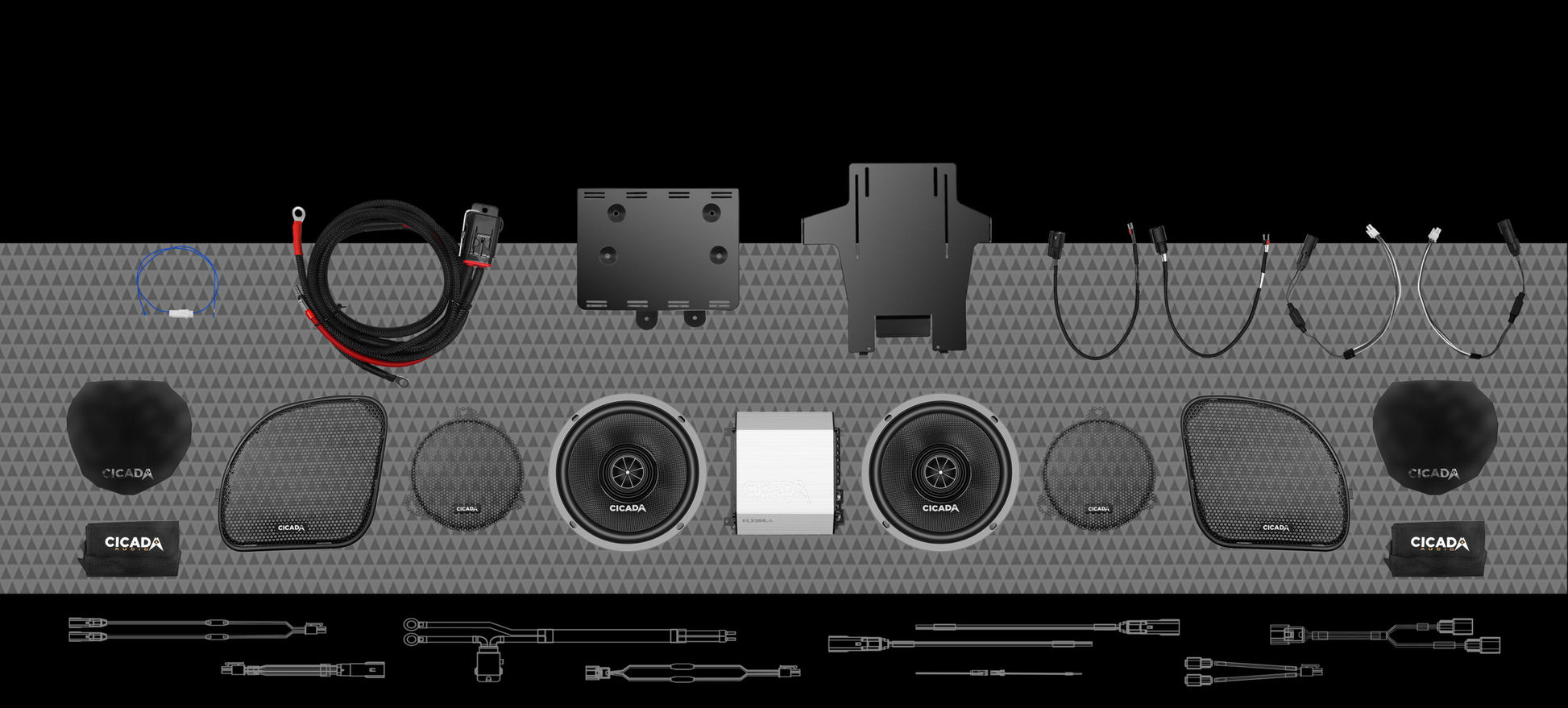 500w 4CH AMPLIFIER &amp; 2 PRO COAXIAL SPEAKER H-D® COMPLETE SYSTEM