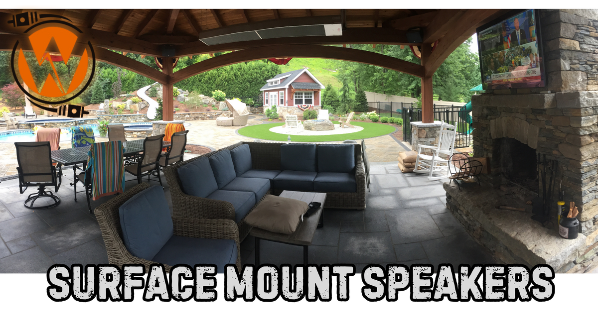 Surface-mount speakers in a covered outdoor patio