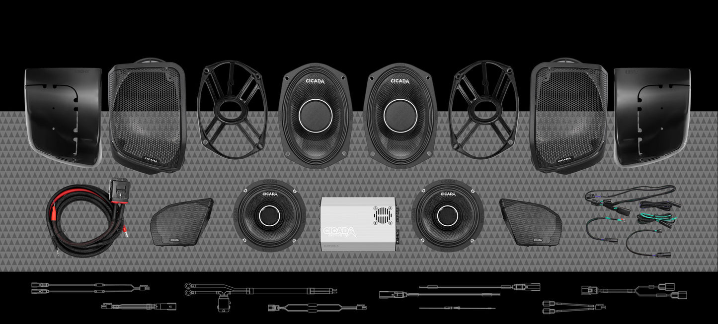 1400w 4CH AMPLIFIER &amp; 4 PRO COAXIAL HORN SPEAKER H-D® ROAD GLIDE® COMPLETE SYSTEM