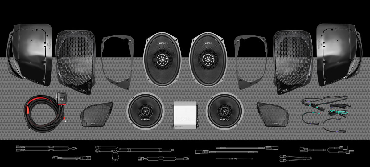 500w 4CH AMPLIFIER &amp; 4 PRO COAXIAL HORN SPEAKER H-D® ROAD GLIDE® COMPLETE SYSTEM