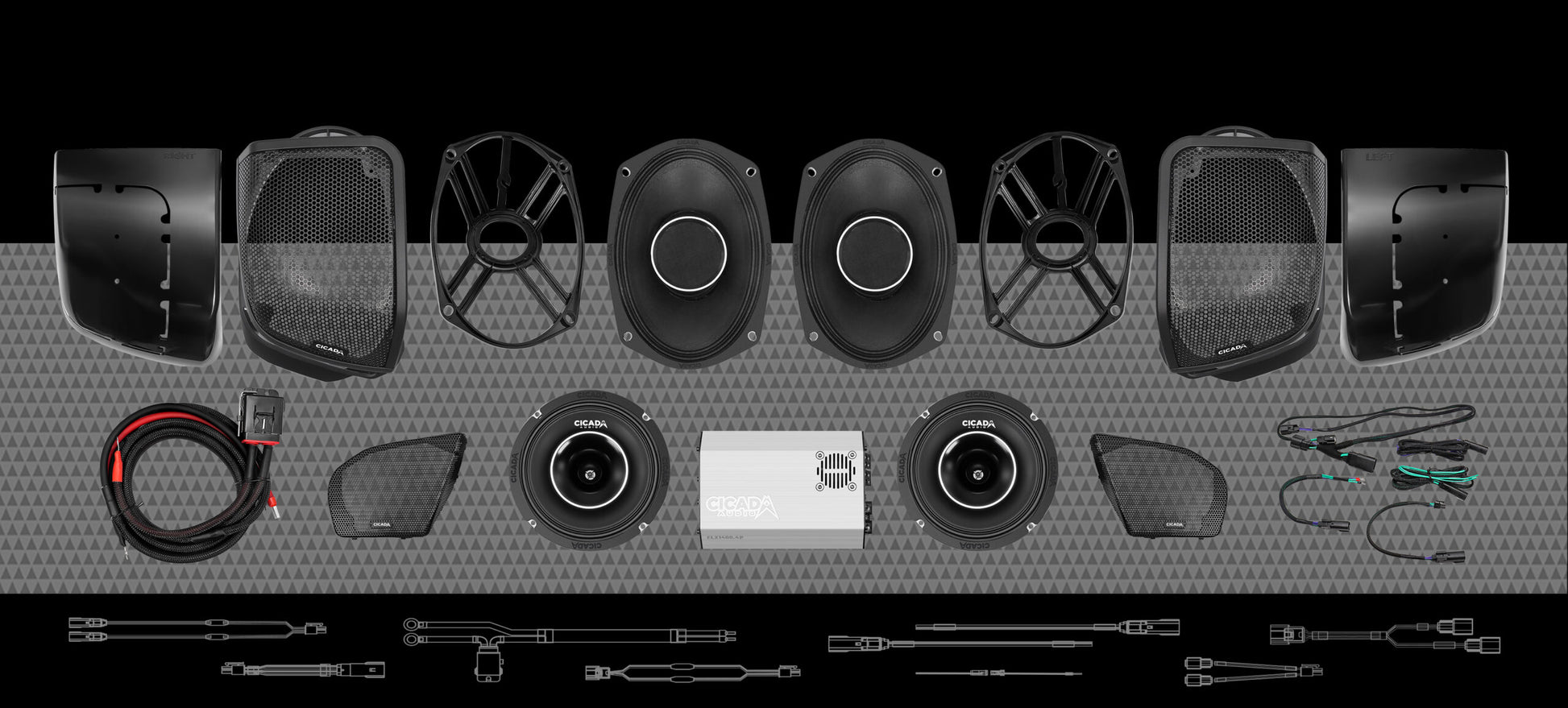1400W 4CH DSP AMPLIFIER &amp; 4 COAXIAL HORN SPEAKER H-D® ROAD GLIDE® COMPLETE STSTEM