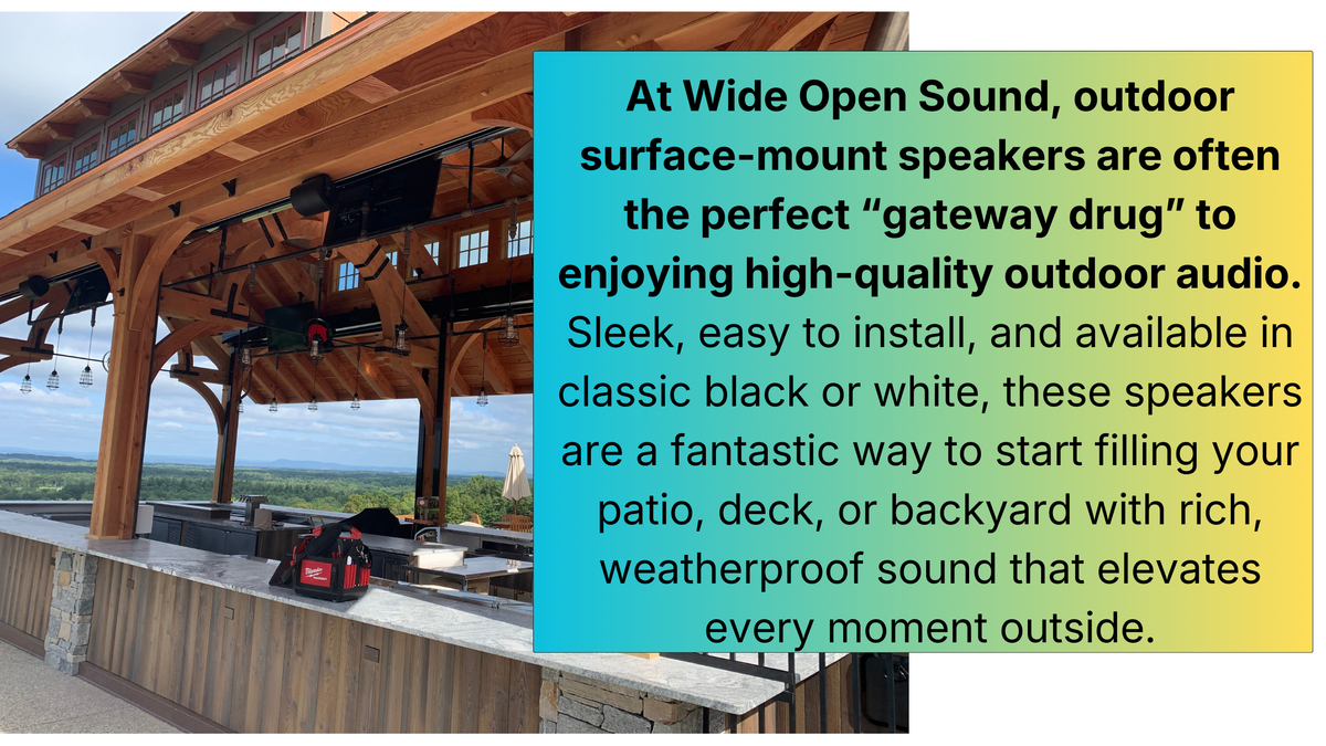 Surface-mount speakers in a covered outdoor bar