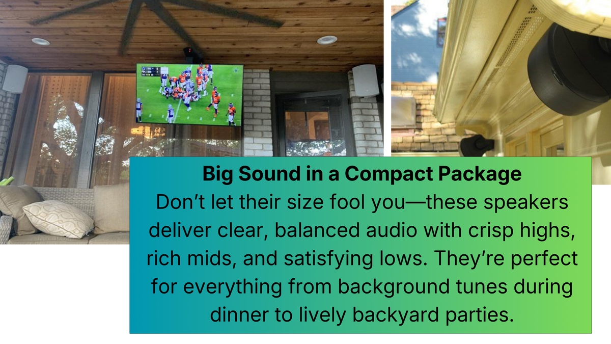 Surface-mount speaker coordinated with an outdoor television room