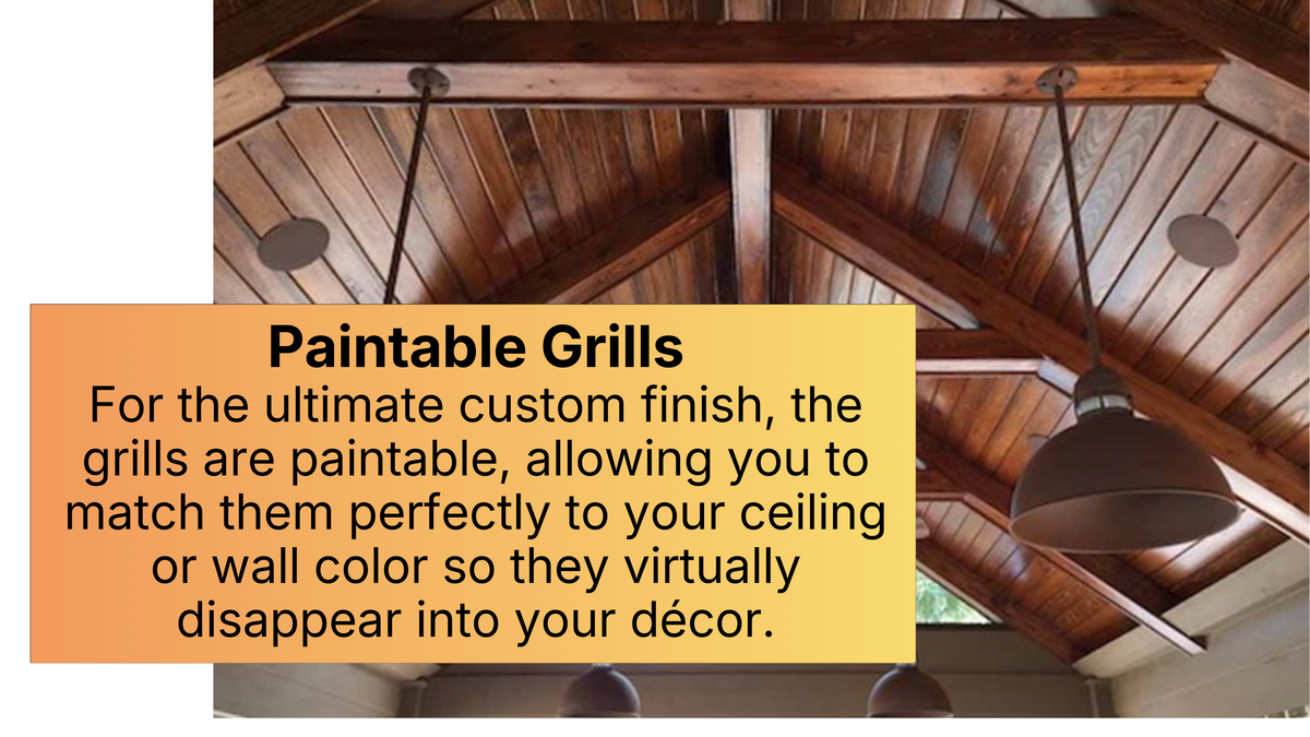 Ceiling speakers installed above a covered patio