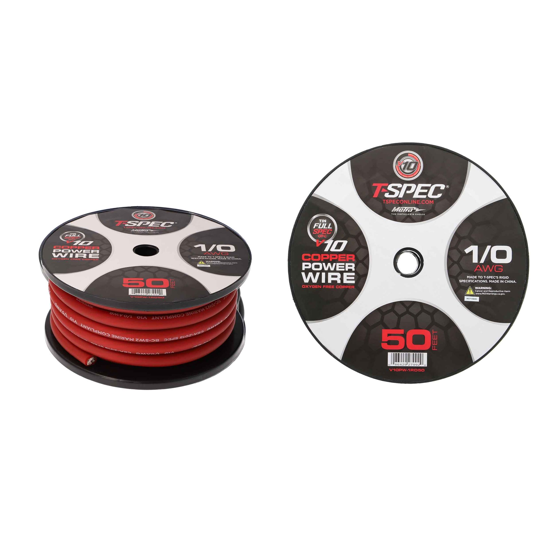 V10 OFC Tinned Power Wire | 1/0 AWG | 50 ft. | Red