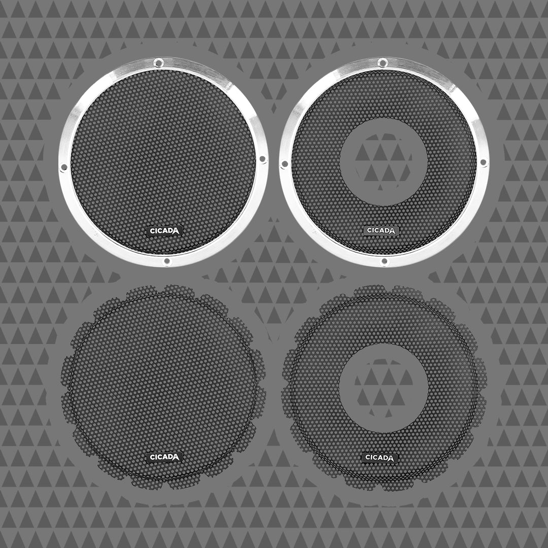 8-INCH LIP STYLE BILLET GRILLES – RINGS RAW, BLACK INSERTS – PAIR