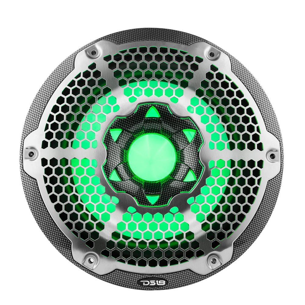NXL 10" Marine Subwoofer With LED RGB Lights 300 Watts Rms SVC 4-Ohm -Black Carbon Fiber