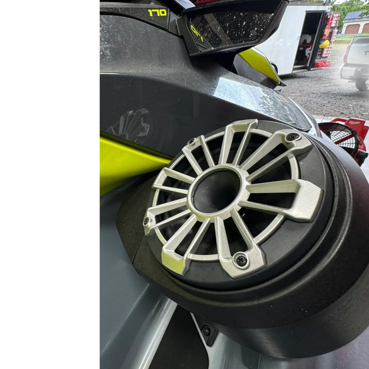 Horn-loaded speaker installed on a Jet Ski