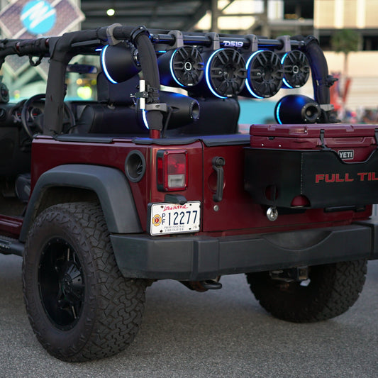 JK-TUBE 4x 8" Marine Towers Speakers with RGB LED Lights, 4-Channel Marine Amplifier and AMPKIT for Jeep JK/JKU