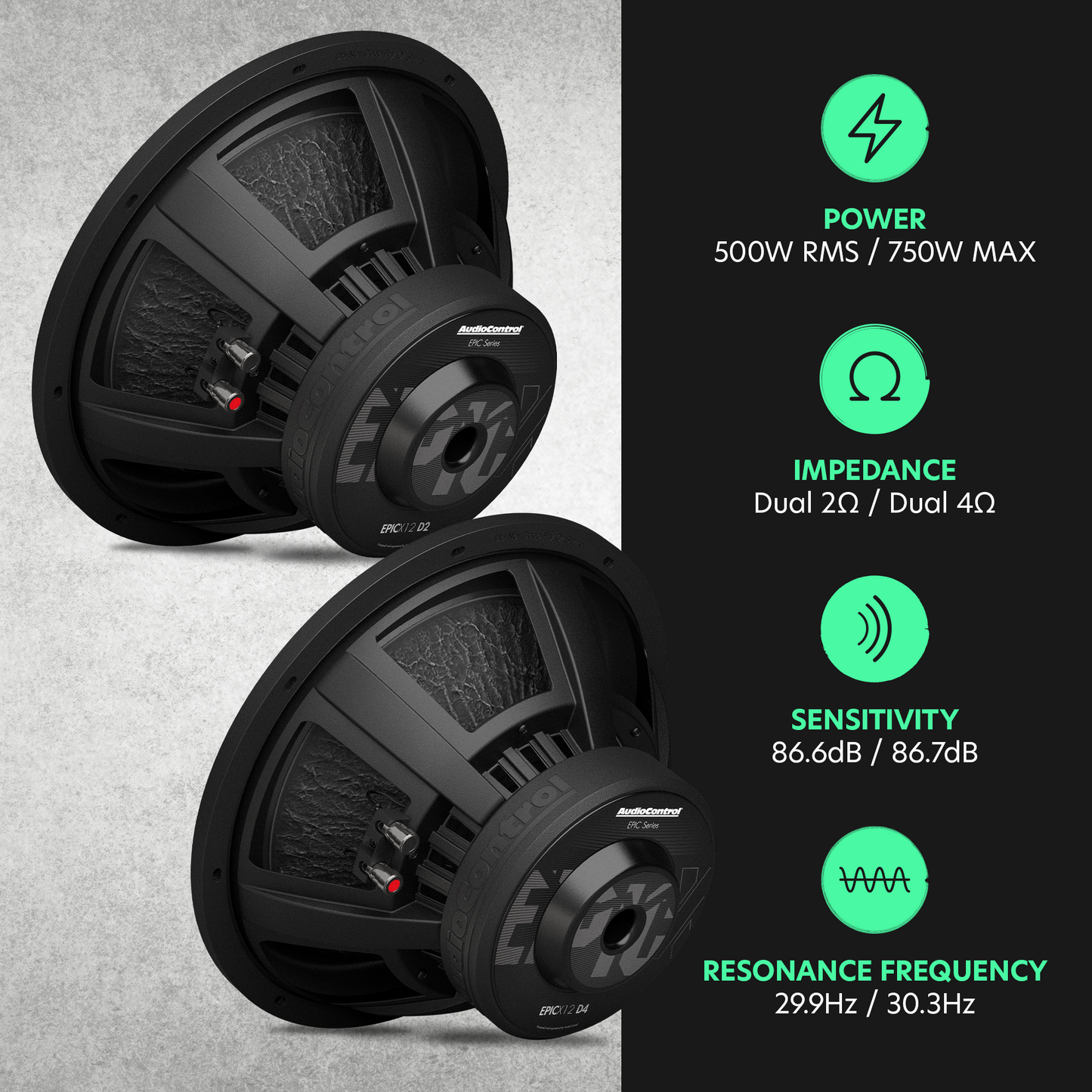EPICX Series 12" Dual Voice Coil Subwoofer, 500W RMS, Dual 2/4 Ohms