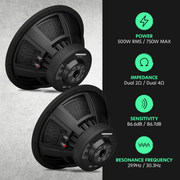 EPICX Series 12" Dual Voice Coil Subwoofer, 500W RMS, Dual 2/4 Ohms