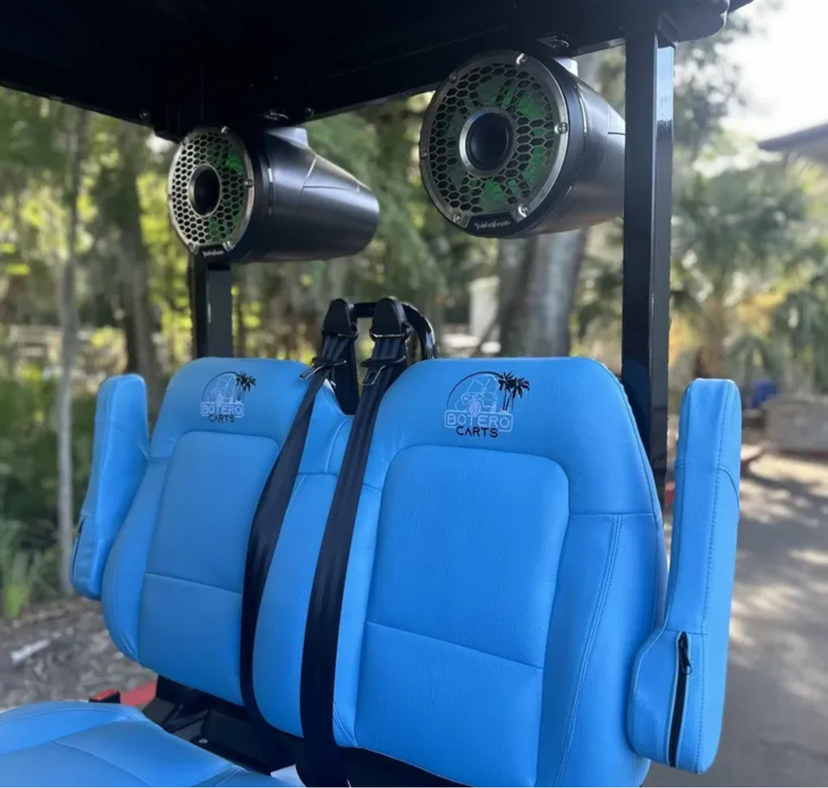 Golf cart dash with tablet display and speaker