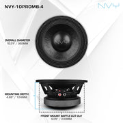 10" Mid-Bass Woofer With Water Resistant Cone | 500W RMS 4-Ohm