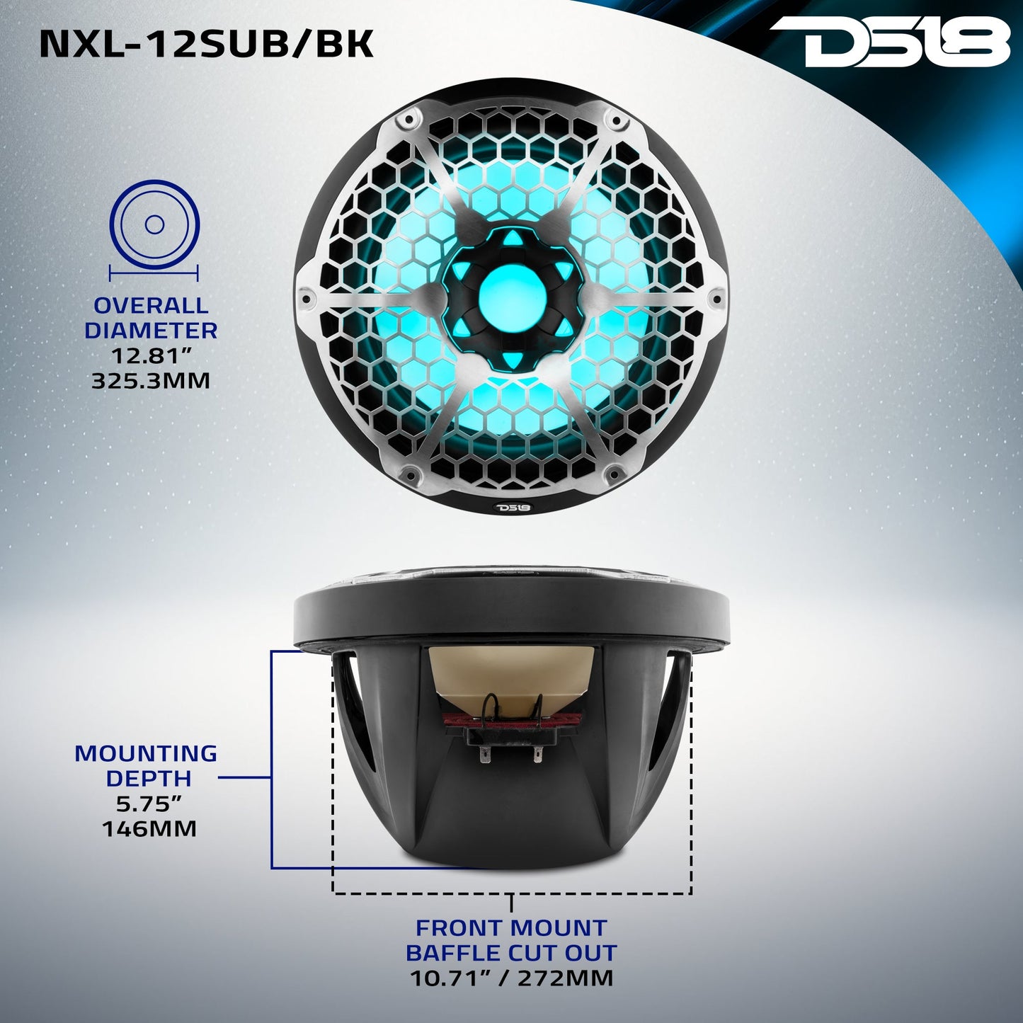 NXL 12" Marine Subwoofer with LED RGB Lights 350 Watts Rms SVC 4-Ohm