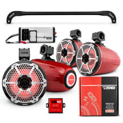 JL-TUBESOFT 4x 8" Marine Towers Speakers with RGB LED Lights, 4-Channel Marine Amplifier and AMPKIT for JLU Soft Top