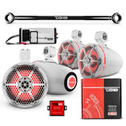 JK-TUBE 4x 8" Marine Towers Speakers with RGB LED Lights, 4-Channel Marine Amplifier and AMPKIT for Jeep JK/JKU