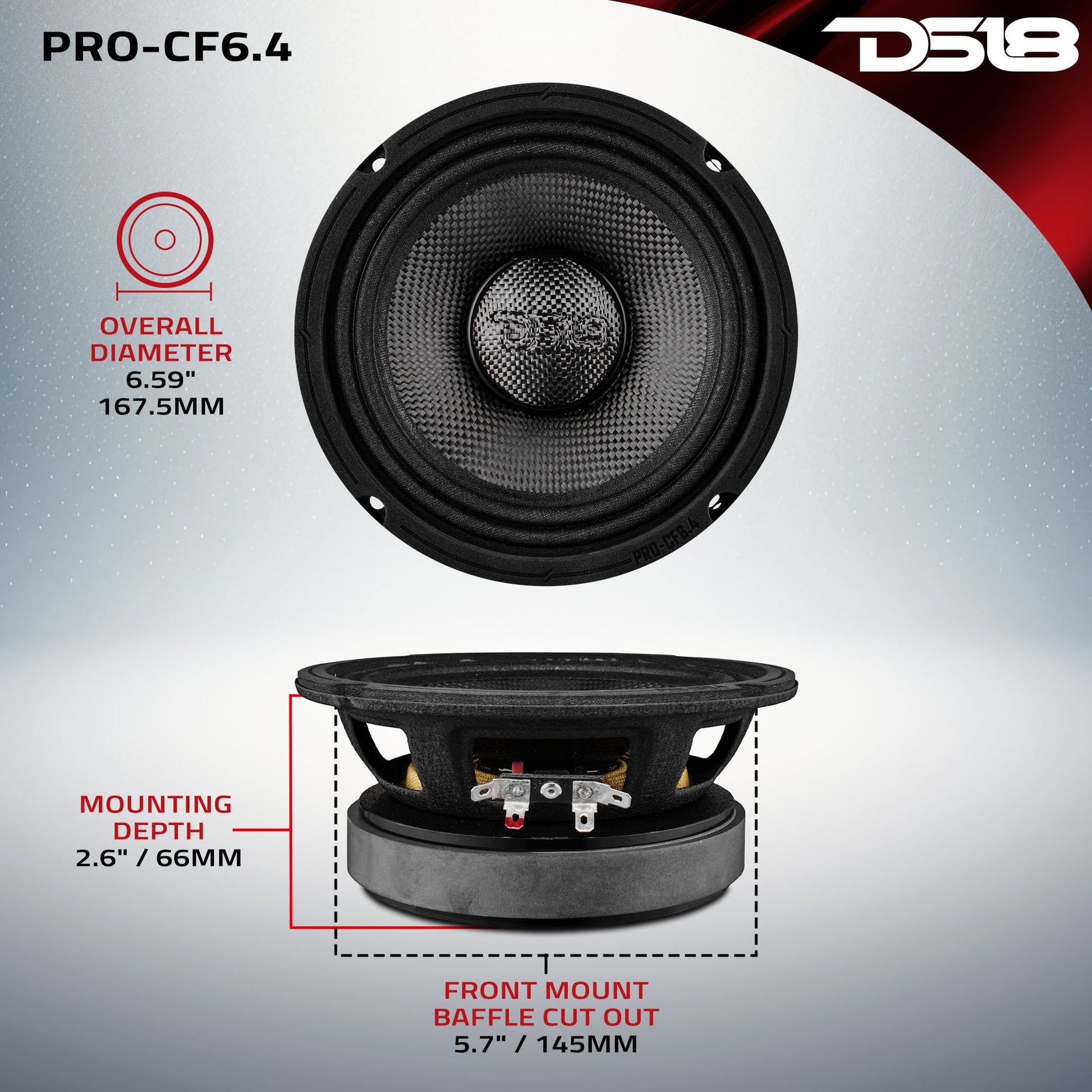 6.5” Motorcycle & Motorsports Loudspeaker With Water Resistant Carbon Fiber Cone | 4-Ohm 300W RMS