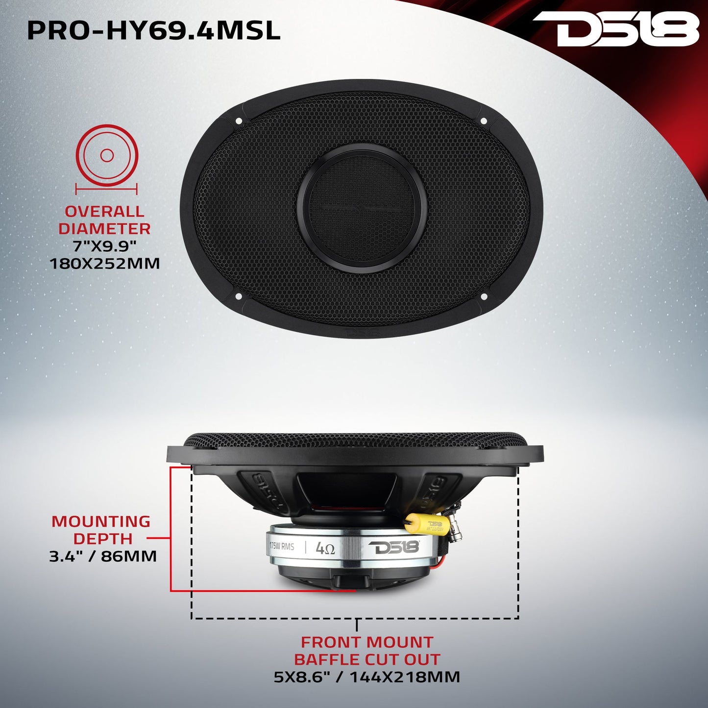 PRO 6x9” Hybrid Slim Loudspeaker with Water-Resistant Cone and Compression Driver Horn | 175W RMS 4-Ohm