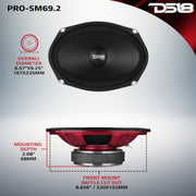 PRO 6x9" Slim Water-Resistant Mid-Range Loudspeaker | 250W RMS 2-Ohm