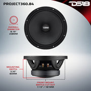 PROJECT360 8” High-Sensitivity Mid-High Loudspeaker - 300W RMS 4-Ohm - Rotating Recone Design For Quick Repair