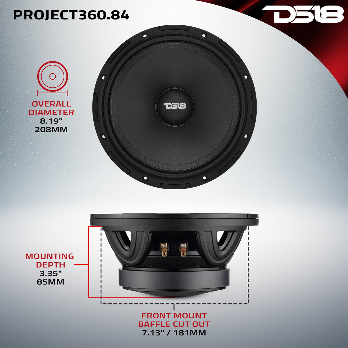 PROJECT360 8” High-Sensitivity Mid-High Loudspeaker - 300W RMS 4-Ohm - Rotating Recone Design For Quick Repair