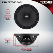 PROJECT360 8” High-Sensitivity Mid-High Loudspeaker With Neodymium Magnet - 350W RMS 4-Ohm - Rotating Recone Design For Quick Repair