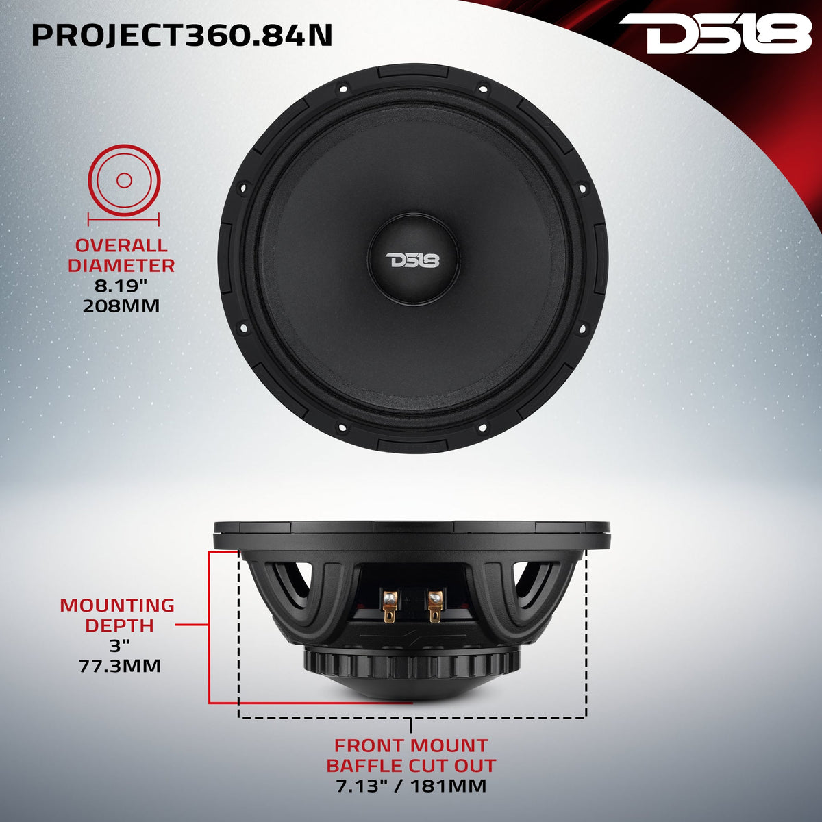 PROJECT360 8” High-Sensitivity Mid-High Loudspeaker With Neodymium Magnet - 350W RMS 4-Ohm - Rotating Recone Design For Quick Repair