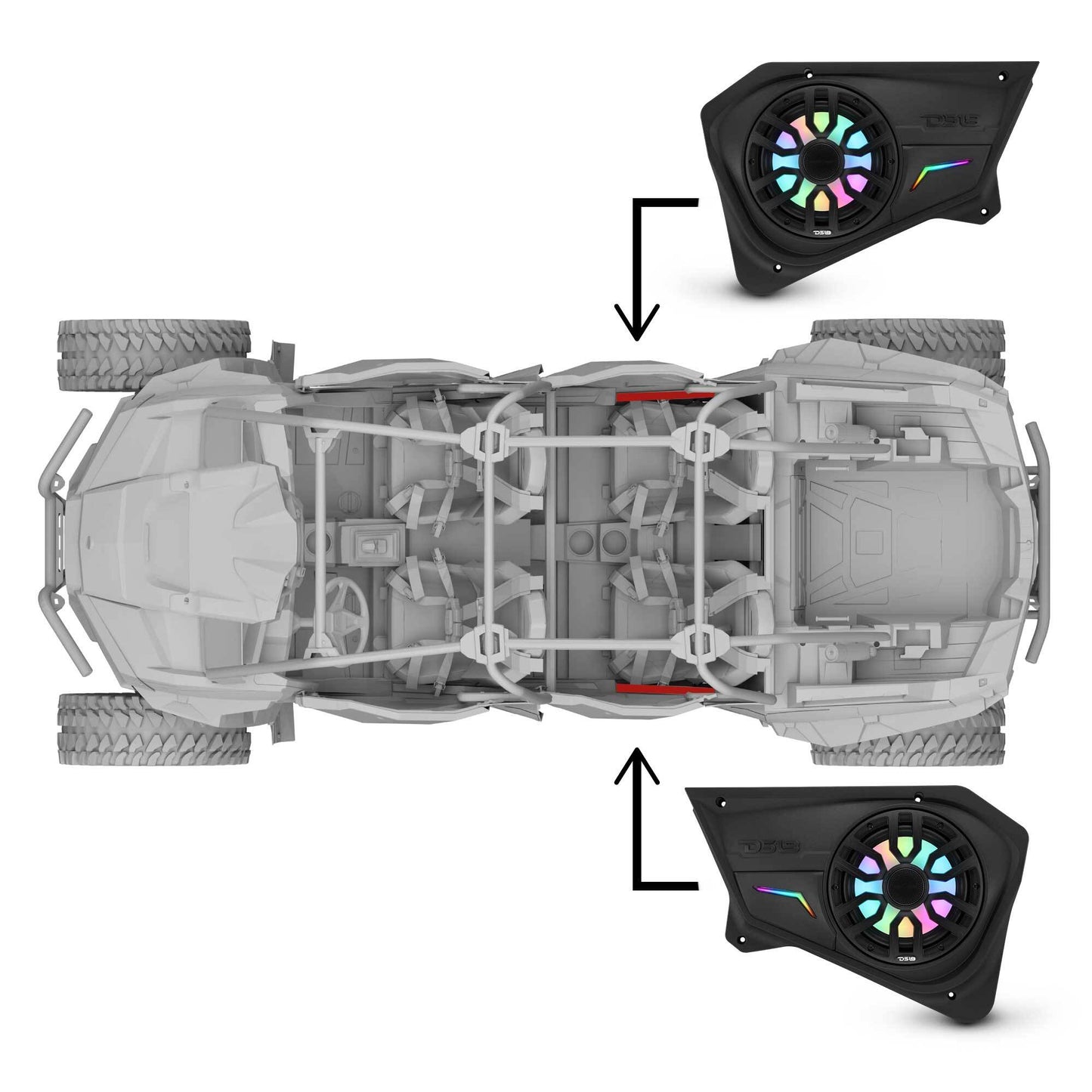 Polaris RZR Rear Door Panels Loaded with NXL-IQ/BK 8" Coaxial Speakers