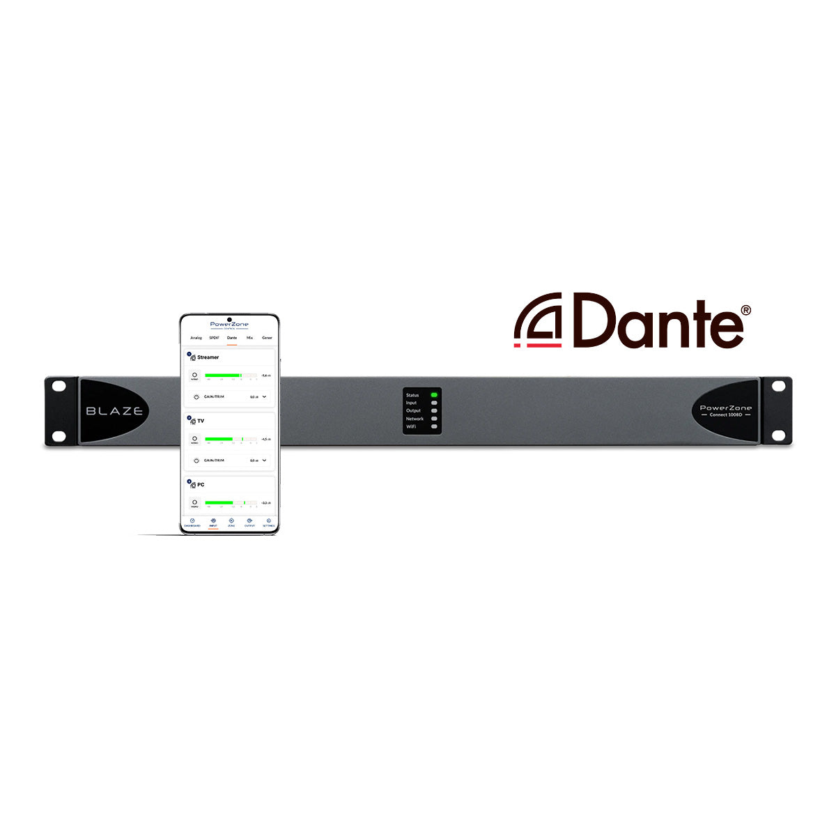 PowerZone Connect -Dante-20 input 1000W 8Ohm-70v 8ch IP Amp