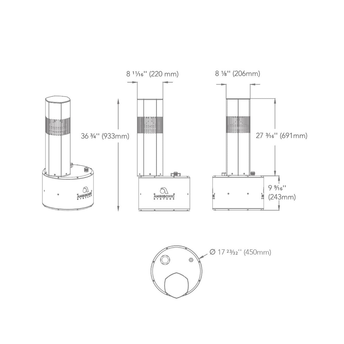 Luxury Bollard Speaker, 10in Sub, 360deg 6.5in 8hm/70v, BLK