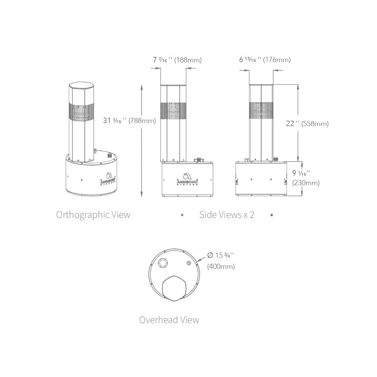 Luxury Bollard Spkr, 8in Sub, 360deg 5.25in 8hm/70v, Champag