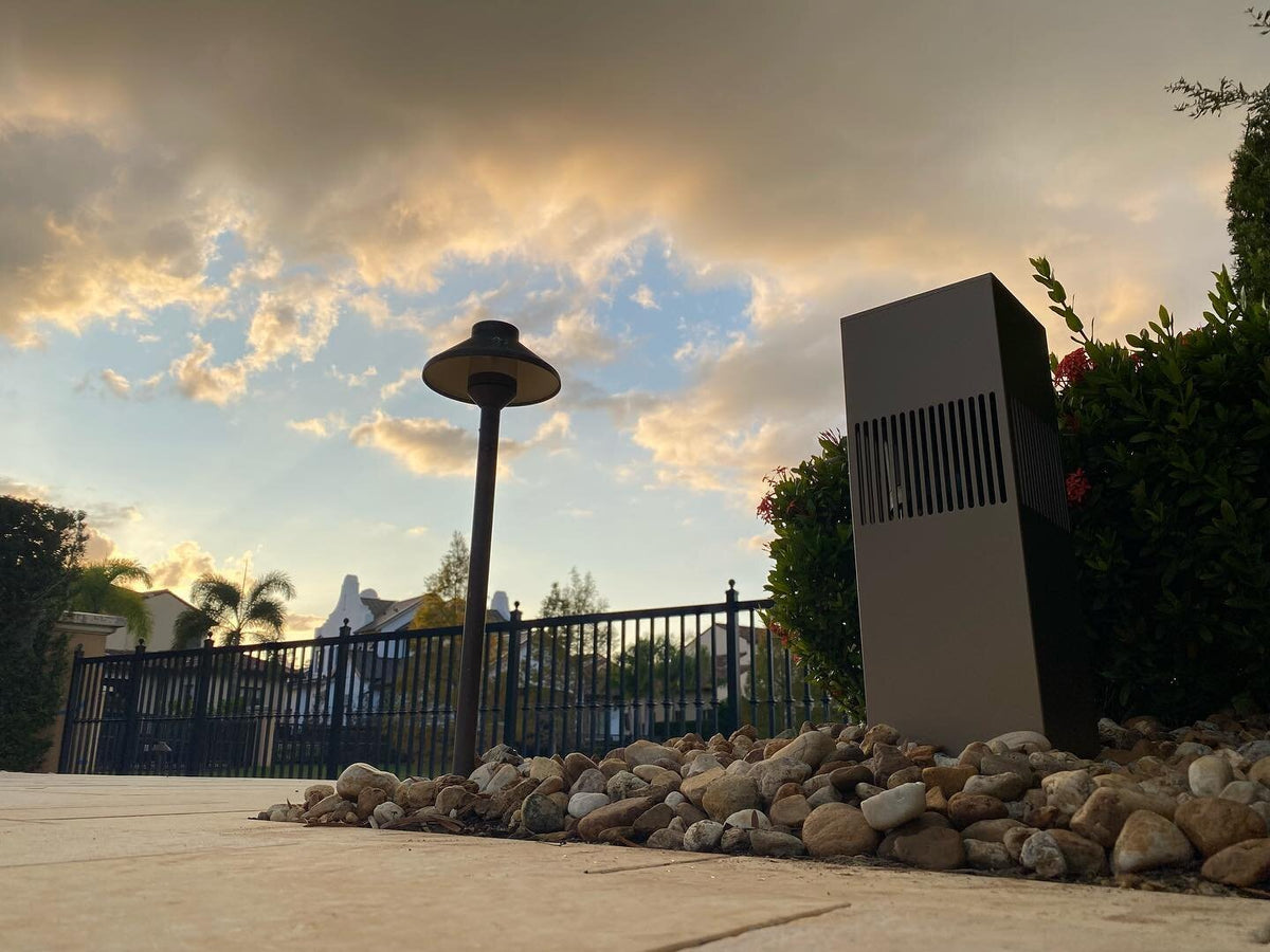 Bollard Speakers shown within a complete outdoor property