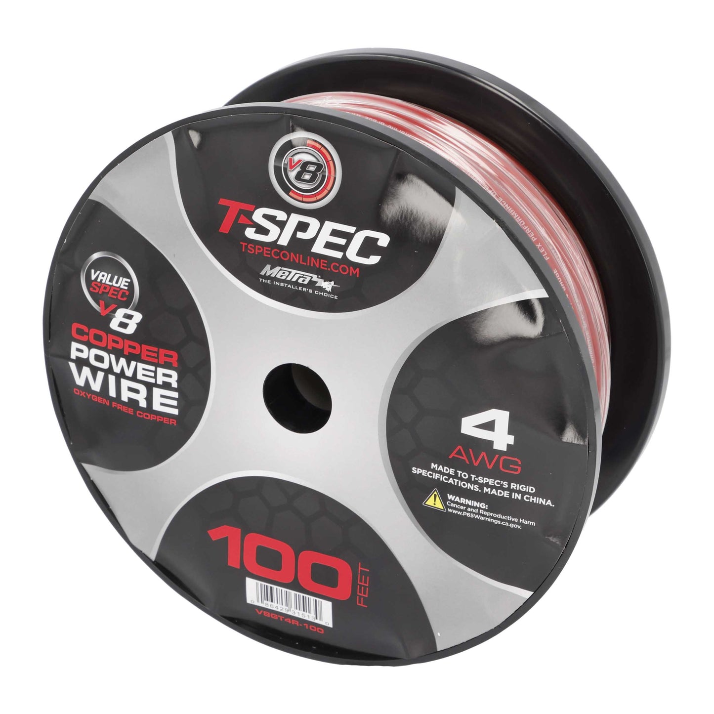 V8GT OFC Power Wire | 4 AWG | 100 ft. | Red