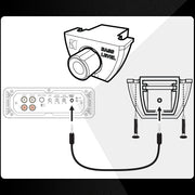 Diagram showing to insert remote cable into back of remote and into the remote bass input terminal on the amp. Mount it using screws.