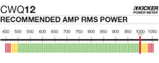 Graph showing recommended amplifier power is 1000 watts RMS for the CWQ12.