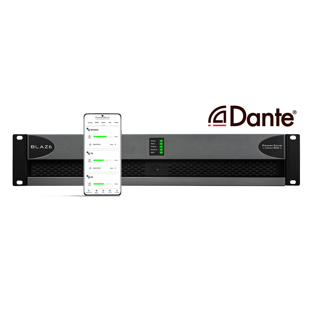 PowerZone Connect -Dante-14 input 3000W 8Ohm-70v 4ch IP Amp-