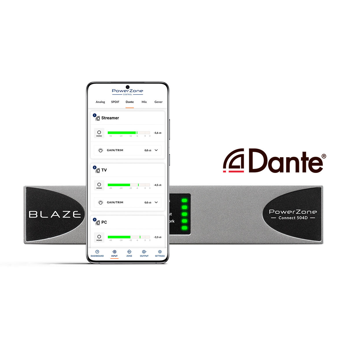 PowerZone Connect -Dante-14 input 500W 8Ohm-70v 4ch IP Amp