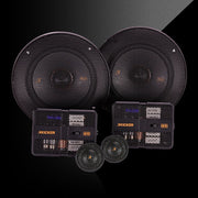 KICKER KS-Series component speaker system with two mids, two tweeters, and compact crossover networks.