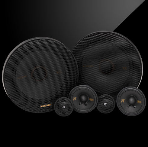 KICKER KSS365 3-way component speaker system with 6.5-inch woofers, 2.75-inch midranges, and silk-dome tweeters.
