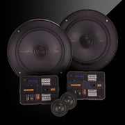 KICKER KS-Series component speaker system with two mids, two tweeters, and compact crossover networks.