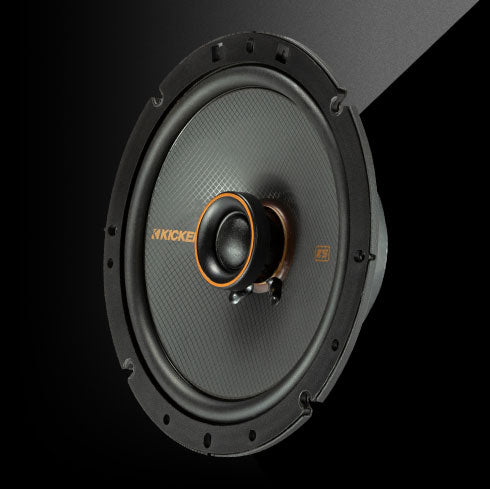 KICKER KSC670 6.75-inch KS-Series coaxial car speaker with polypropylene woofer, silk-dome tweeter, and thin-mount design.