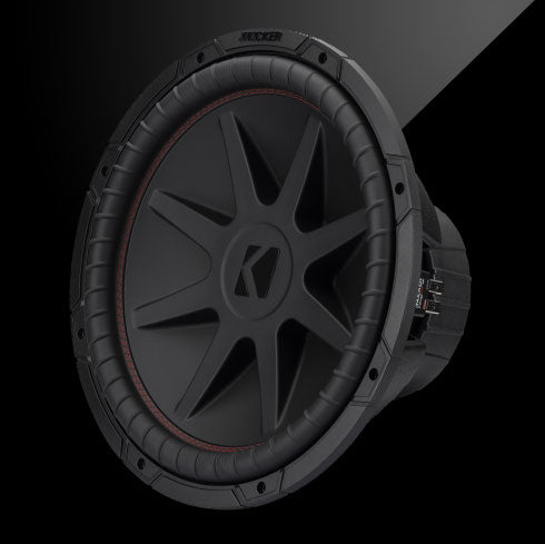Three-quarter view of 15 inch CompVR subwoofer showing the front and the right side.