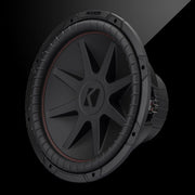 Three-quarter view of 15 inch CompVR subwoofer showing the front and the right side.